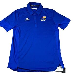 Adidas Mens M Blue‎ Kansas Jayhawks Short Sleeve NCAA Football Polo Shirt NWT